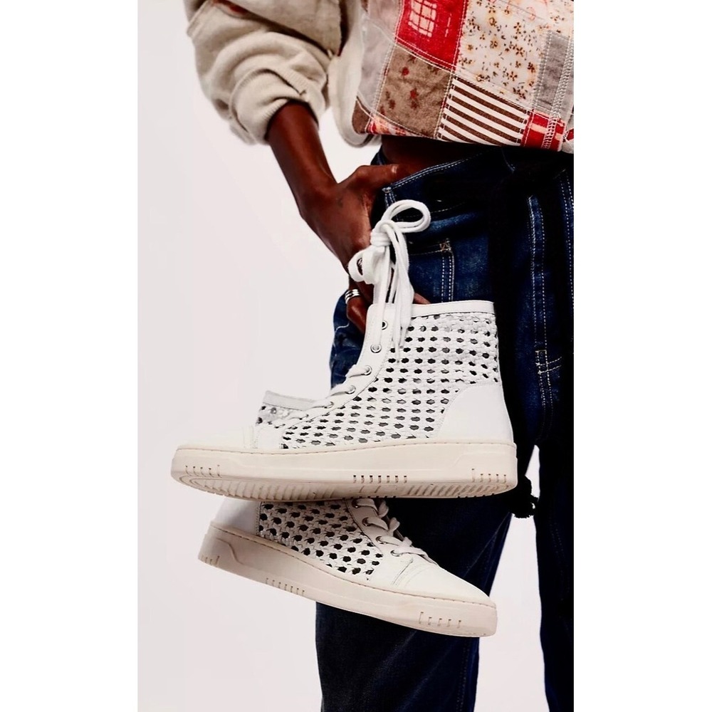 Free People Hayes High Top Sneakers White Woven Leather Lace Up Side Zip Size 8 - Picture 16 of 16